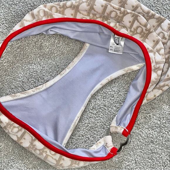 S AUTH VTG Christian Dior Tan Red Charm Trotter Logo Print Bikini Swimsuit - Picture 14 of 16